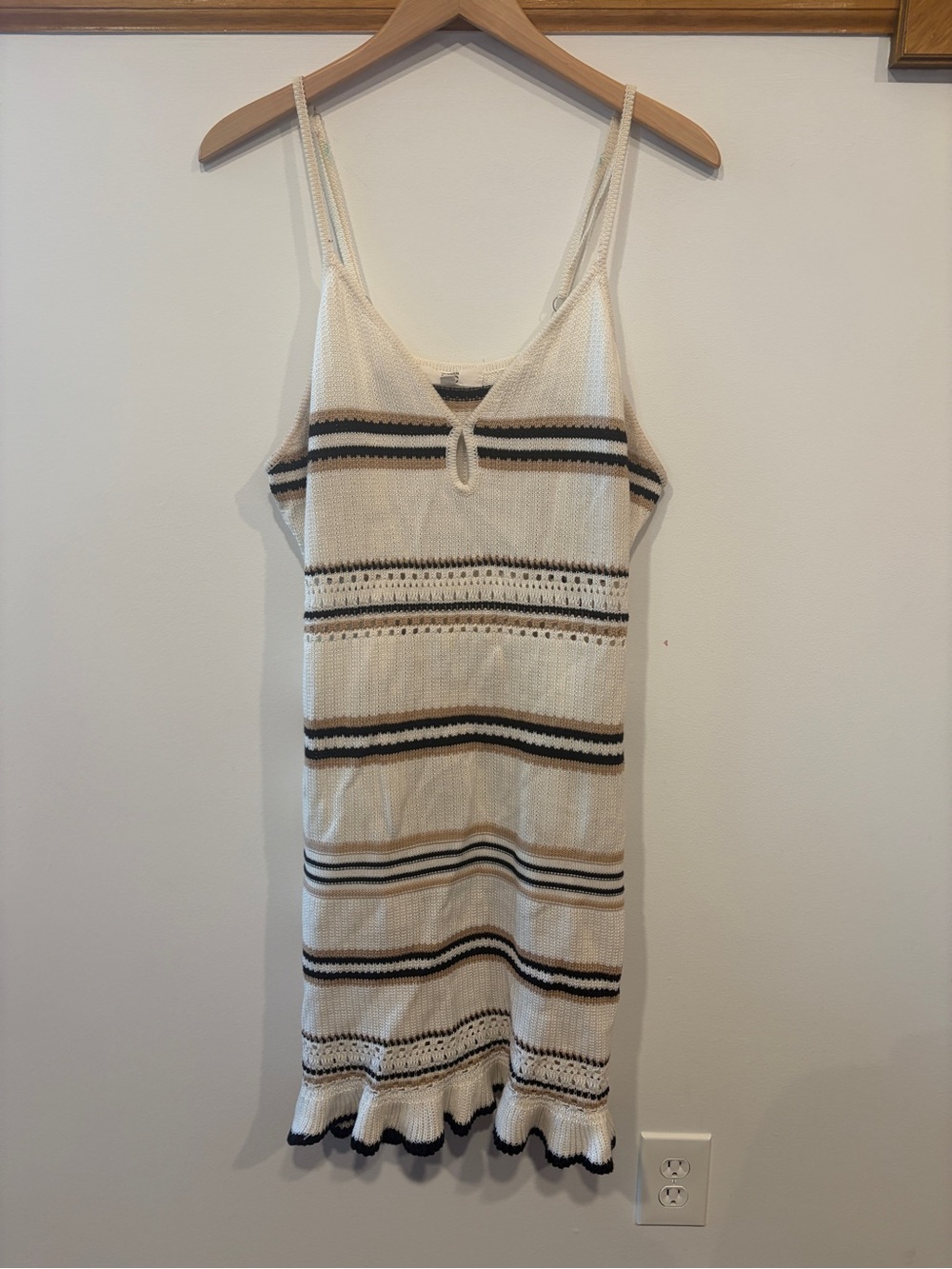 Madden NYC Cream Striped Knit Spaghetti Strap Dress - Size XXL